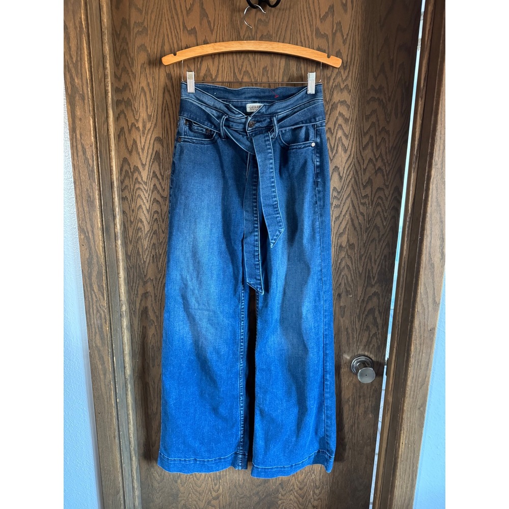 SHYANNE Womens Wide Leg Denim Jeans Tie Waist Blue Size 30 Regular